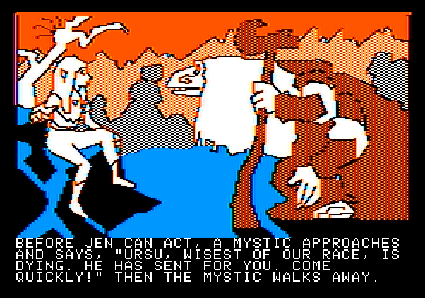 Hi-Res Adventure #6: The Dark Crystal Apple II Screenshot: A mystic approaches...