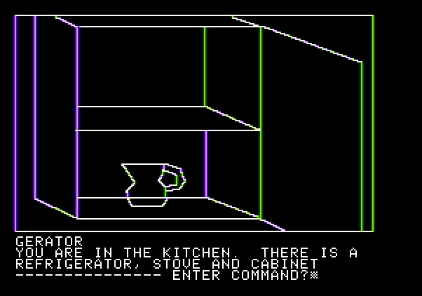 Hi-Res Adventure #1: Mystery House Apple II Screenshot: Searching for useful items...