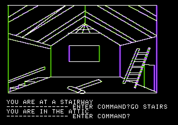 Hi-Res Adventure #1: Mystery House Apple II Screenshot: In the attic.