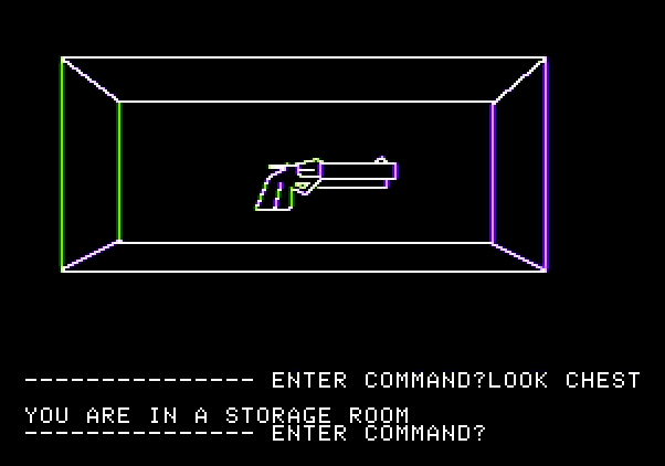 Hi-Res Adventure #1: Mystery House Apple II Screenshot: I found a gun...this may be handy later.