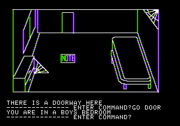 Hi-Res Adventure #1: Mystery House Apple II Screenshot: Another note...far too many notes for my taste.