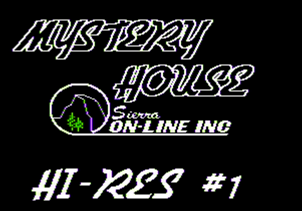 Hi-Res Adventure #1: Mystery House Apple II Screenshot: Title screen (re-release).