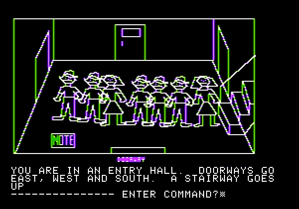Hi-Res Adventure #1: Mystery House Apple II Screenshot: This is the entry hall.