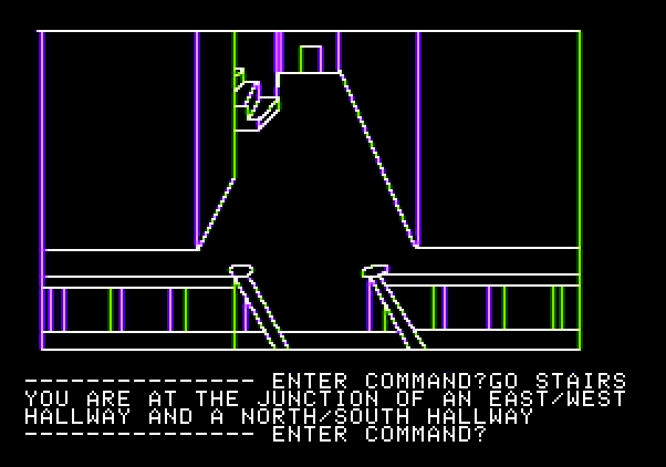 Hi-Res Adventure #1: Mystery House Apple II Screenshot: Let's take a look upstairs...
