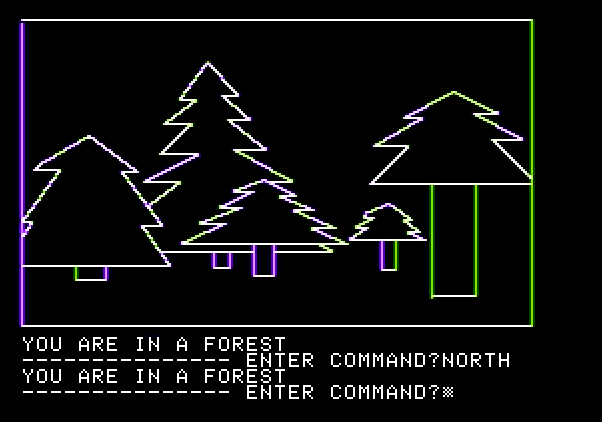 Hi-Res Adventure #1: Mystery House Apple II Screenshot: Lost in the forest.