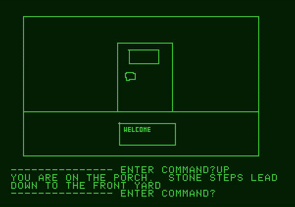 Hi-Res Adventure #1: Mystery House Apple II Screenshot: The front door to the house...