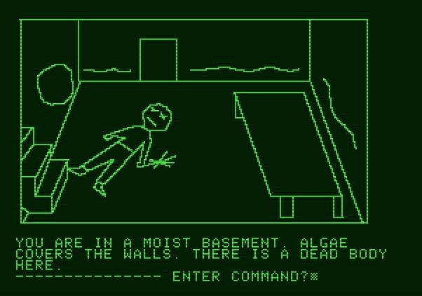 Hi-Res Adventure #1: Mystery House Apple II Screenshot: In the basement...