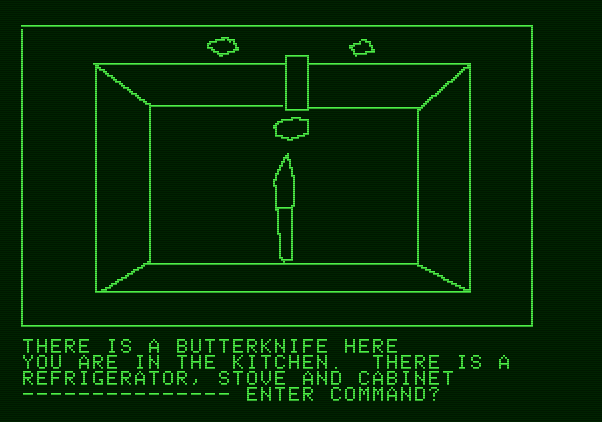 Hi-Res Adventure #1: Mystery House Apple II Screenshot: Searching for useful items.