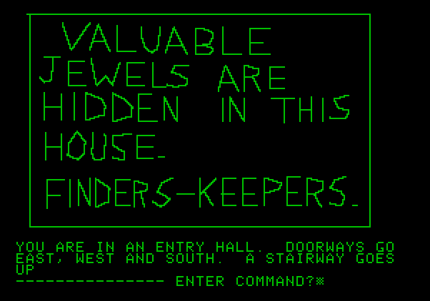 Hi-Res Adventure #1: Mystery House Apple II Screenshot: Reading a note...can you find the jewels?