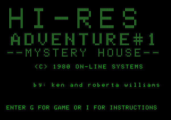 Hi-Res Adventure #1: Mystery House Apple II Screenshot: Title screen.