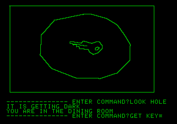 Hi-Res Adventure #1: Mystery House Apple II Screenshot: A key! This will certainly have a use somewhere...