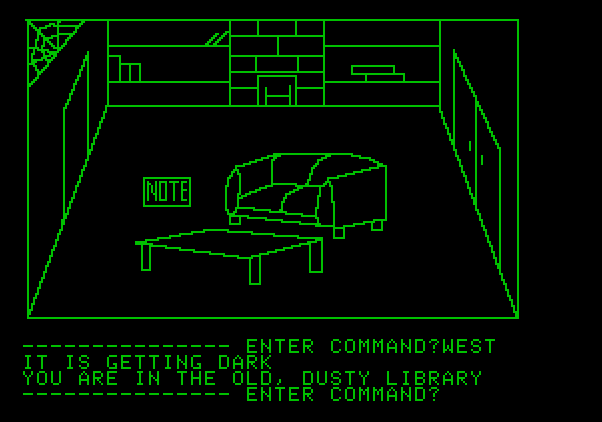 Hi-Res Adventure #1: Mystery House Apple II Screenshot: This is the library.
