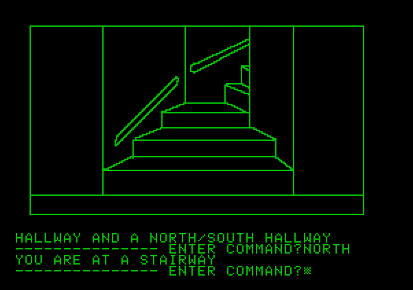 Hi-Res Adventure #1: Mystery House Apple II Screenshot: This staircase heads into the attic...
