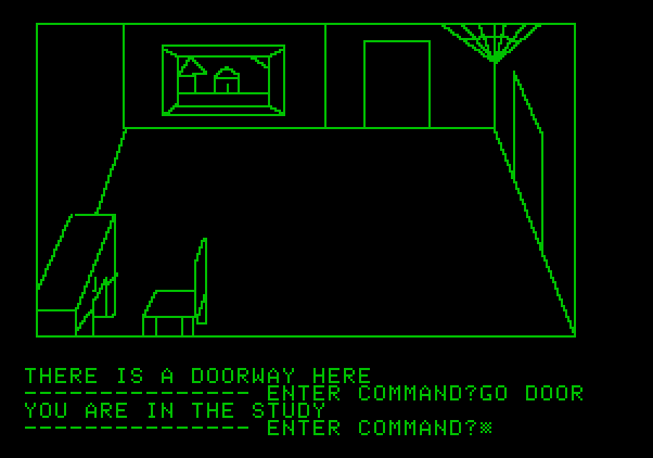 Hi-Res Adventure #1: Mystery House Apple II Screenshot: Not much in the study...or is there?
