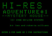 Hi-Res Adventure #1: Mystery House for Apple II - Title screen.