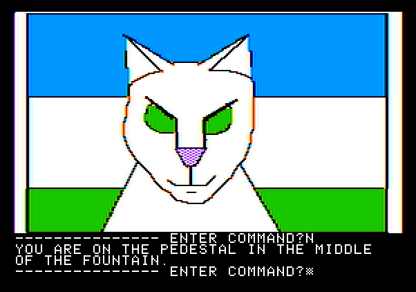 Hi-Res Adventure #3: Cranston Manor Apple II Screenshot: Close up view of the cat fountain...