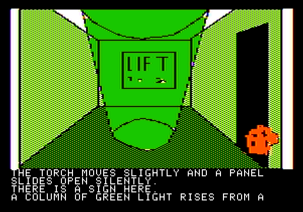 Hi-Res Adventure #3: Cranston Manor Apple II Screenshot: Using the lift to bring stuff up from underground.