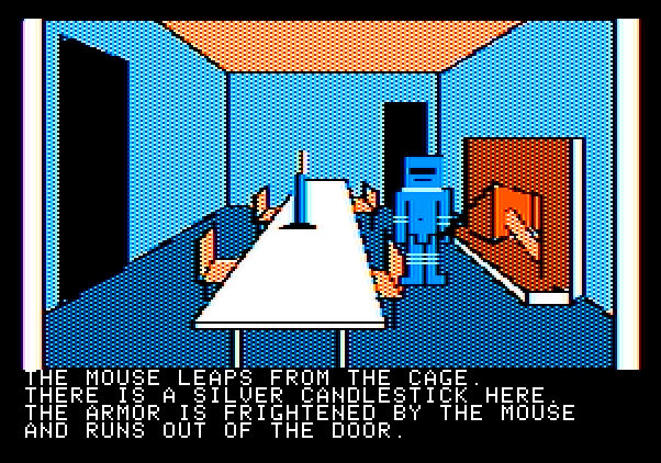 Hi-Res Adventure #3: Cranston Manor Apple II Screenshot: Mice frighten suits of armor...