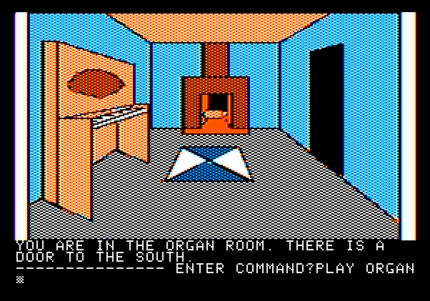 Hi-Res Adventure #3: Cranston Manor Apple II Screenshot: An organ! Maybe I should try playing it...