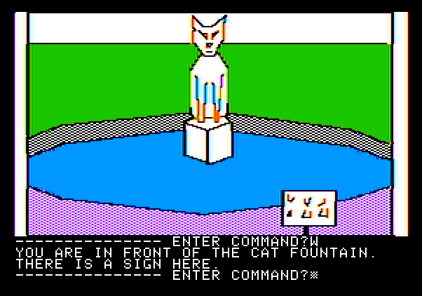 Hi-Res Adventure #3: Cranston Manor Apple II Screenshot: A cat fountain...