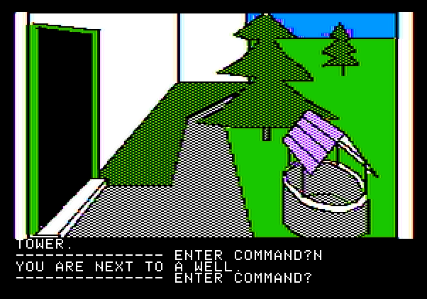 Hi-Res Adventure #3: Cranston Manor Apple II Screenshot: I wonder if this well is important?