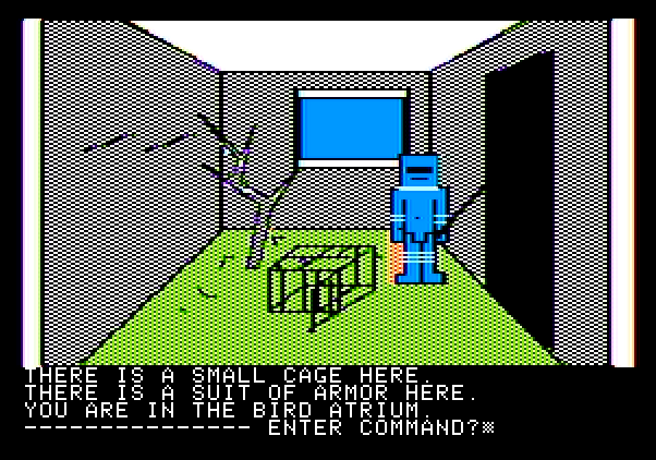 Hi-Res Adventure #3: Cranston Manor Apple II Screenshot: A cage is here...I wonder where the bird went?