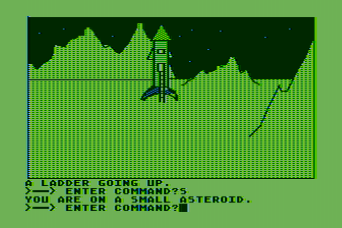 Hi-Res Adventure #0: Mission Asteroid Atari 8-bit Screenshot: Time to explore the asteroid...