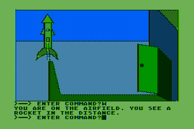 Hi-Res Adventure #0: Mission Asteroid Atari 8-bit Screenshot: Here's the rocket...
