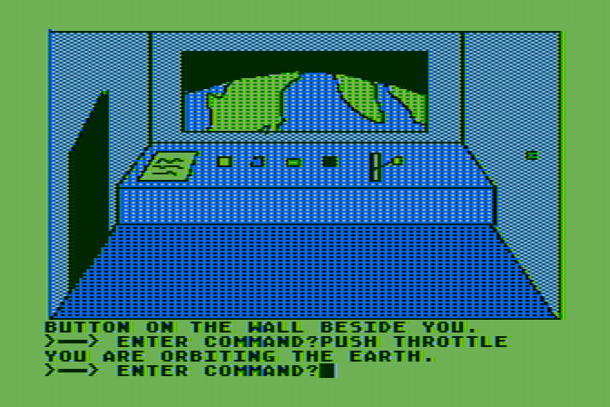 Hi-Res Adventure #0: Mission Asteroid Atari 8-bit Screenshot: In space orbitting the Earth...