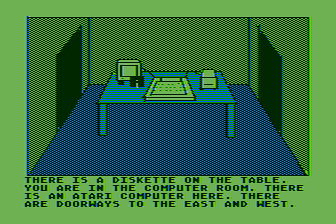 Hi-Res Adventure #0: Mission Asteroid Atari 8-bit Screenshot: Hmm, I wonder if anything interesting is on that disk?