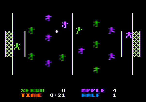 Hi-Res Soccer Apple II Screenshot: Game in progress...