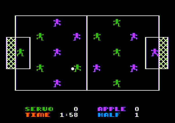 Hi-Res Soccer Apple II Screenshot: Game start.