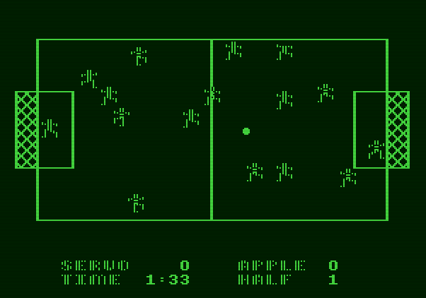 Hi-Res Soccer Apple II Screenshot: So far the score is 0 to 0...