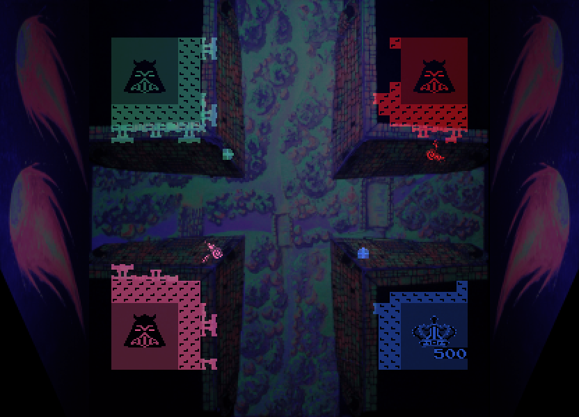 Warlords Arcade Screenshot: Bricks in the castles slowly being destroyed...