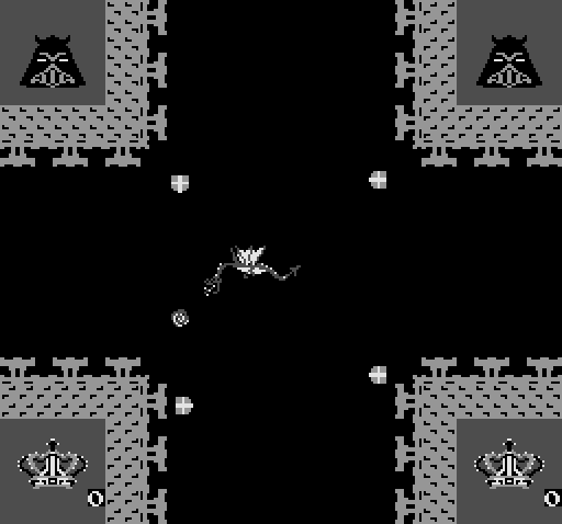 Warlords Arcade Screenshot: Game start; the dragon releases a fireball.