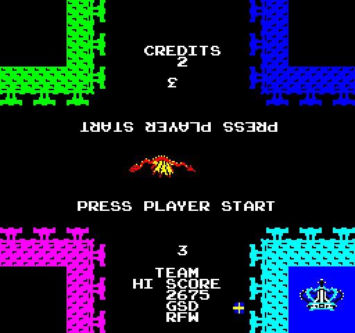 Warlords Arcade Screenshot: Ready to begin? The dragon will soon release a fireball...