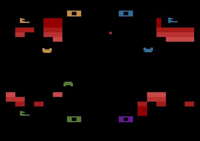 Warlords Atari 2600 Screenshot: Bottom right player destroyed!