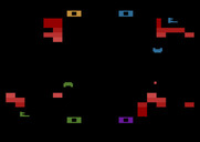 Warlords for Atari 2600 - Two players destroyed, and not much of the castles left for the remaining players...