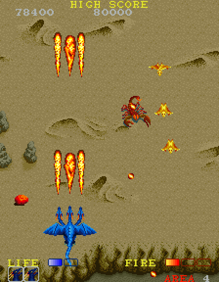 Dragon Spirit Arcade Screenshot: Area 4 is in the desert.