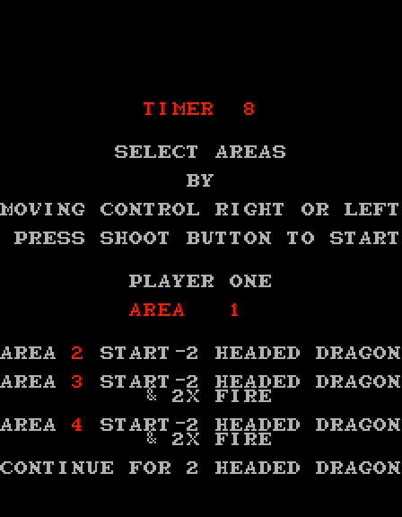 Dragon Spirit Arcade Screenshot: Select an option to start the game.