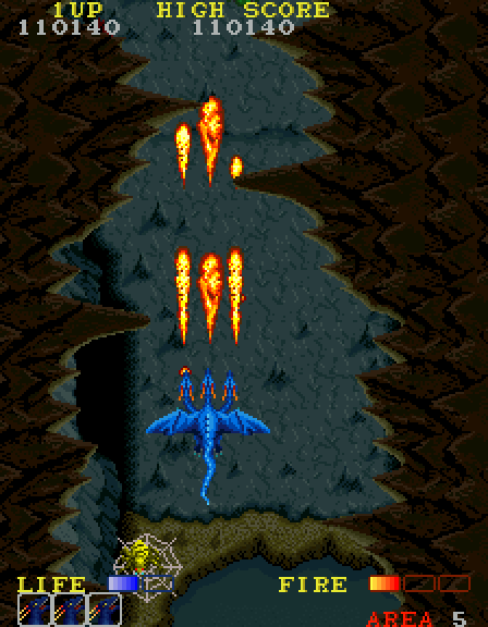 Dragon Spirit Arcade Screenshot: The cave walls close in...