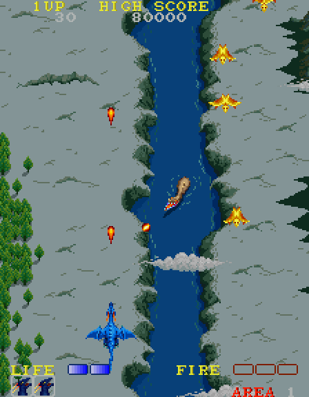 Dragon Spirit Arcade Screenshot: Game start.