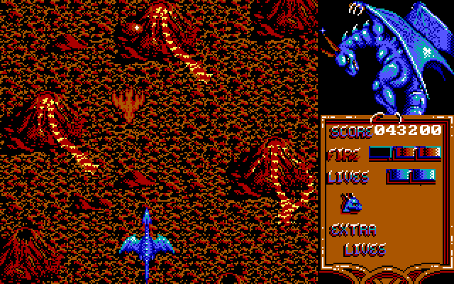 Dragon Spirit IBM PC/Compatibles Screenshot: Entering a volcanic region.