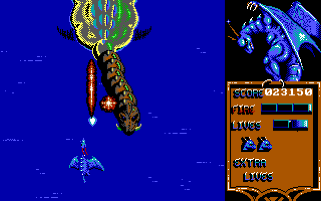 Dragon Spirit IBM PC/Compatibles Screenshot: Fighting the first end of level boss...
