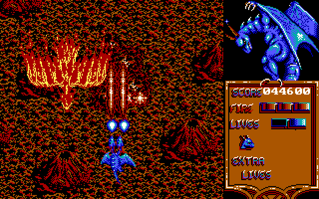 Dragon Spirit IBM PC/Compatibles Screenshot: Fighting a giant phoenix!