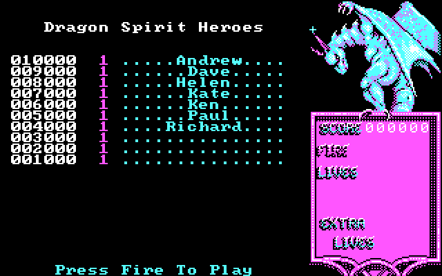 Dragon Spirit IBM PC/Compatibles Screenshot: High scores.