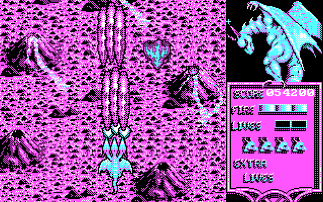 Dragon Spirit IBM PC/Compatibles Screenshot: Battle in a volcanic zone.