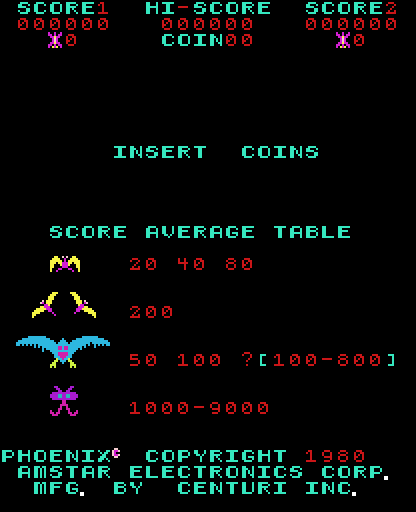 Phoenix Arcade Screenshot: Game attract mode; some point values.