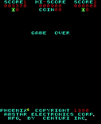 Phoenix Arcade Screenshot: Game over.