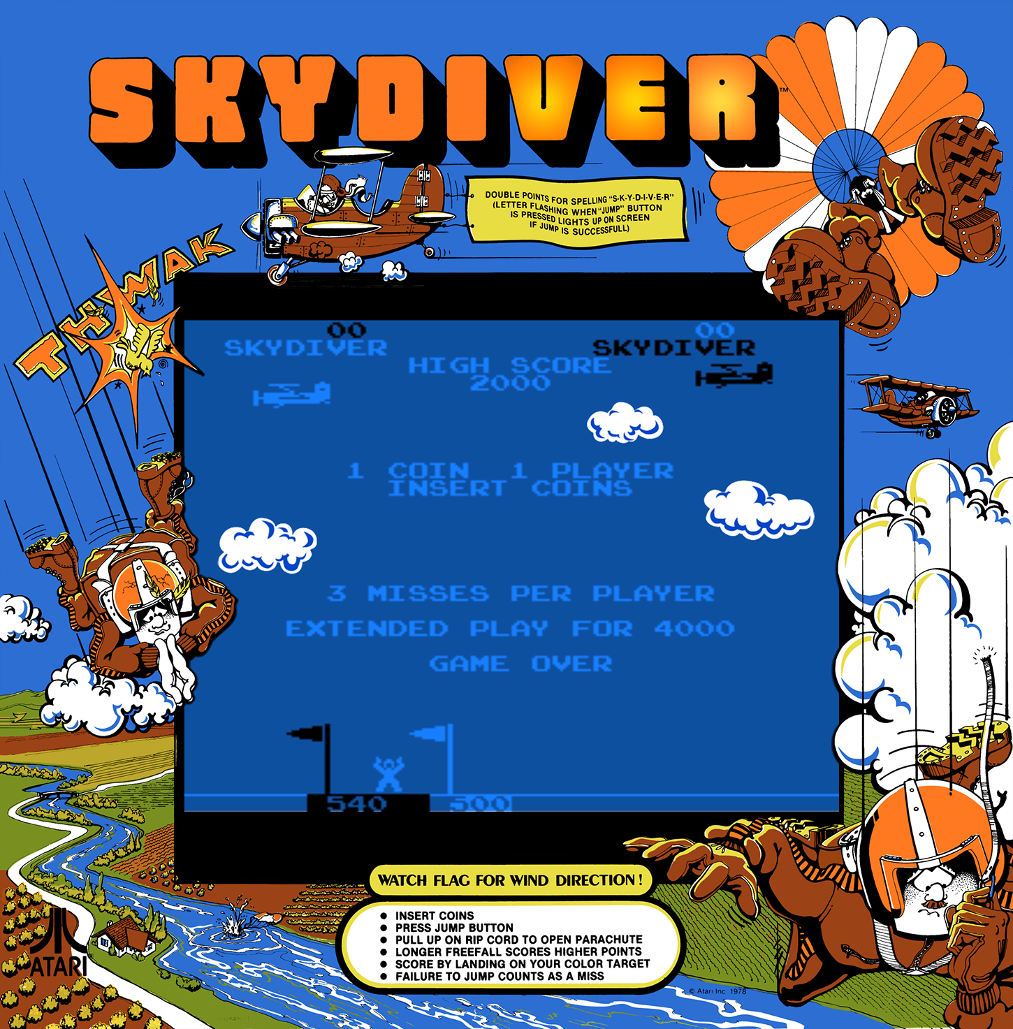 Skydiver Arcade Screenshot: Attract mode.